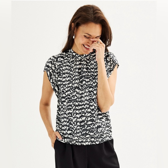NWT Nine West Mockneck Cascade Sleeve Popover Top Size XS - Picture 1 of 7
